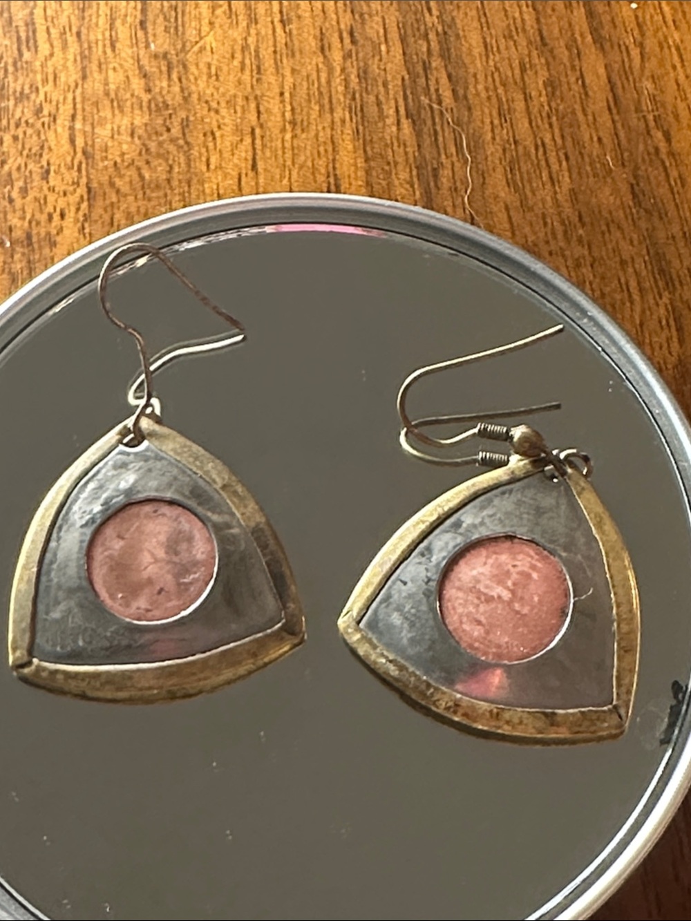 Mixed Metal Copper and Bronze Teardrop Dangle Earrings